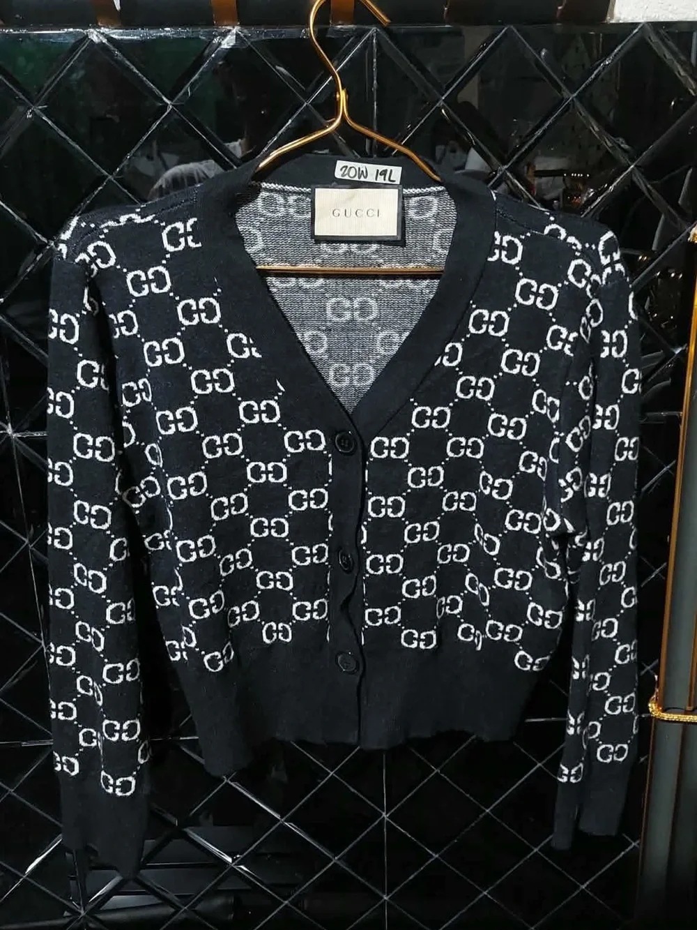 Gucci Black and White GG Motif V-Neck Cardigan